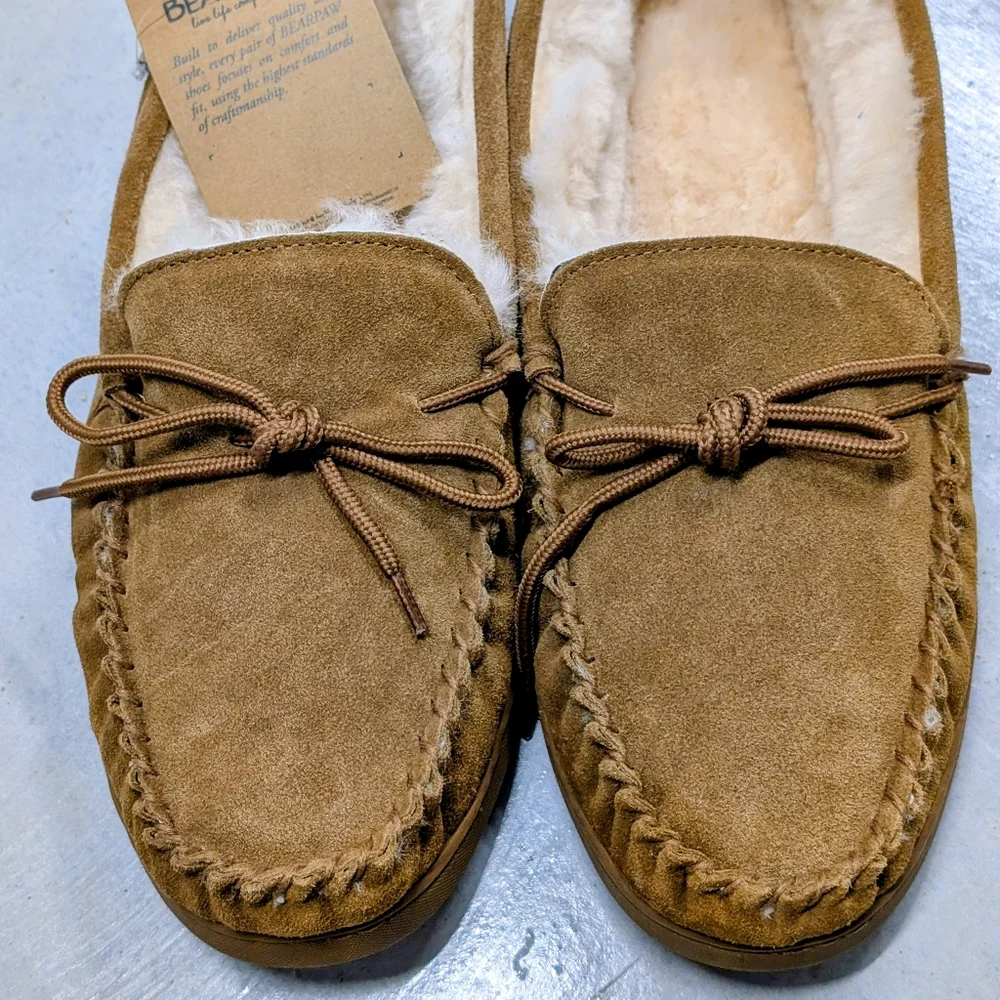 BEAR PAW 14 NWT Men's Hickory Brown Suede & Genuine Warm Wool Shearling Slippers - Picture 8 of 11